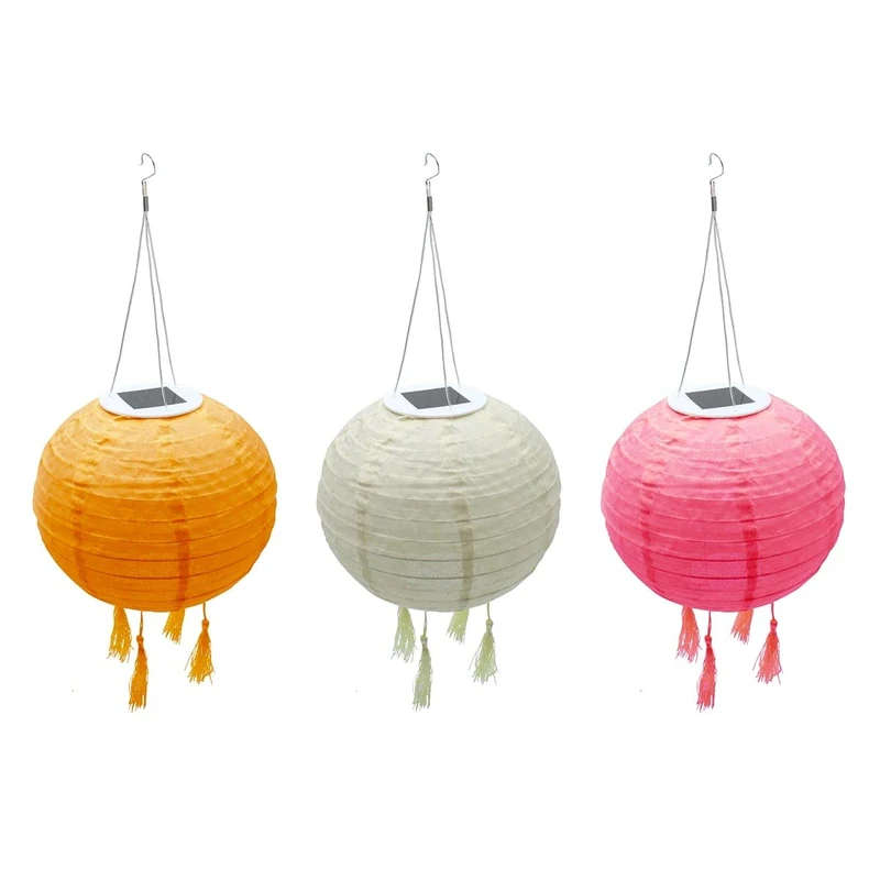 LUMI JARDIN Shangri LA Solar Lantern 3 Colours Pink Cream and Orange LED Warm White 20 cm
