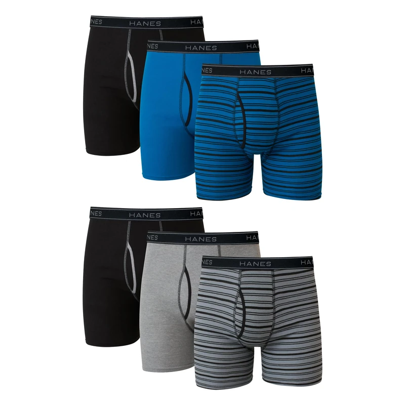 Hanes Men's Tagless Boxer Briefs, 6 Pack-Striped Assorted, XXL (Pack of 6)