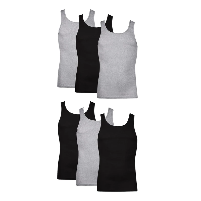 Hanes Men's Hanes Men's Tagless Comfortsoft Dyed Tank Undershirt, 6 Pack Underwear, Pack - Black/Grey Assorted, XL UK - Image 1