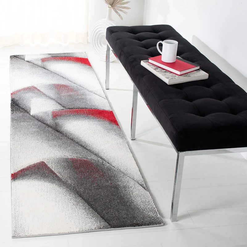 Safavieh Modern Rug for Living Room, Dining Room, Bedroom - Hollywood Collection, Short Pile, in Grey and Red, 69 X 244 cm - Image 1