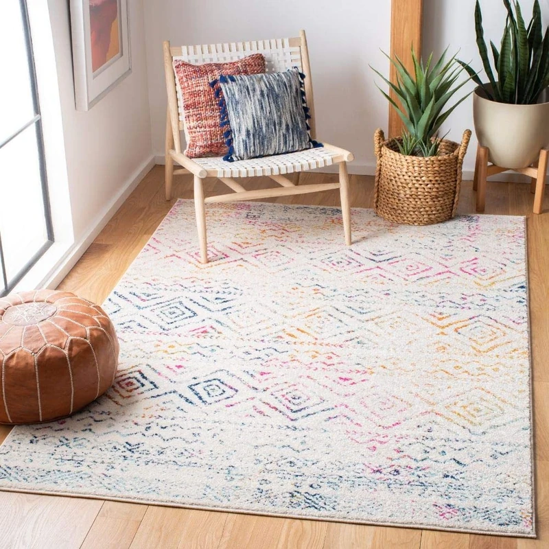 Safavieh Boho Rug for Living Room, Dining Room, Bedroom - Tulum Collection, Short Pile, in Ivory and Fuchsia, 240 x 300 cm