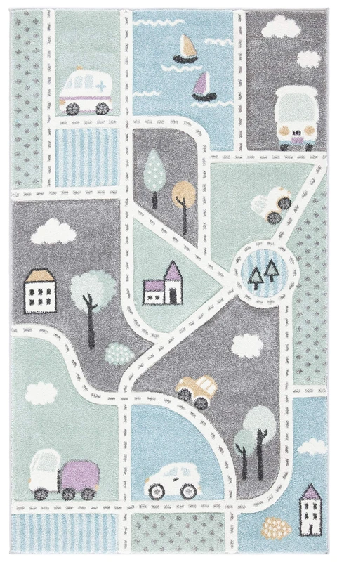 Safavieh Contemporary Rug for Living Room, Dining Room, Bedroom - Carousel Kids Collection, Short Pile, in Multicolored, 99 X 160 cm