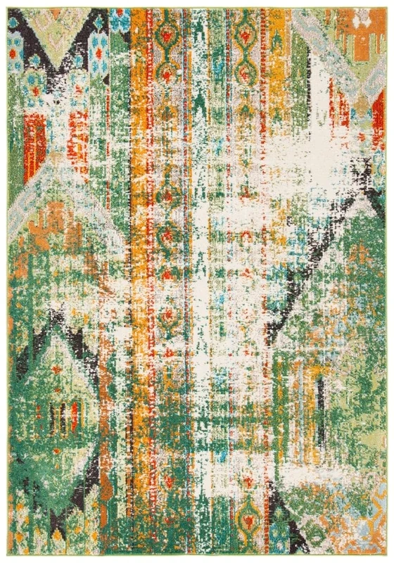 Safavieh Boho Rug for Living Room, Dining Room, Bedroom - Madison Collection, Short Pile, in Green and Orange, 122 x 183 cm