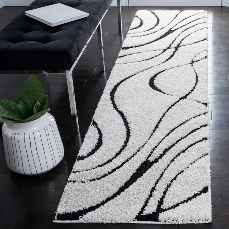 Safavieh Florida Shag Collection Shaggy Area Rug for Living Dining Room Bedroom Rug Cream Black 69 x 213 cm