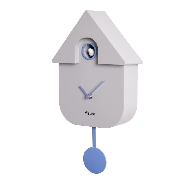 Fisura - Grey cuckoo clock. Original wall clock for gift. Modern and colorful wall decoration 3 AA batteries not included, ABS plastic, 21,5 x 8 x 41,5.
