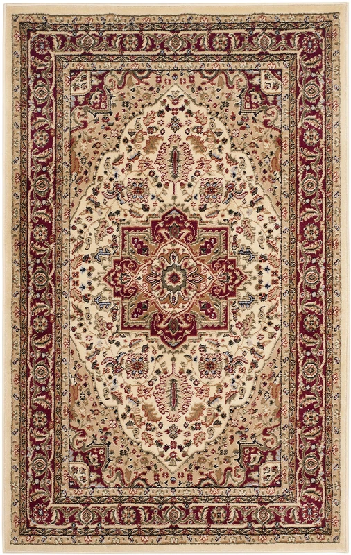 Safavieh Traditional Rug for Living Room, Dining Room, Bedroom - Lyndhurst Collection, Short Pile, in Ivory and Red, 60 x 110 cm