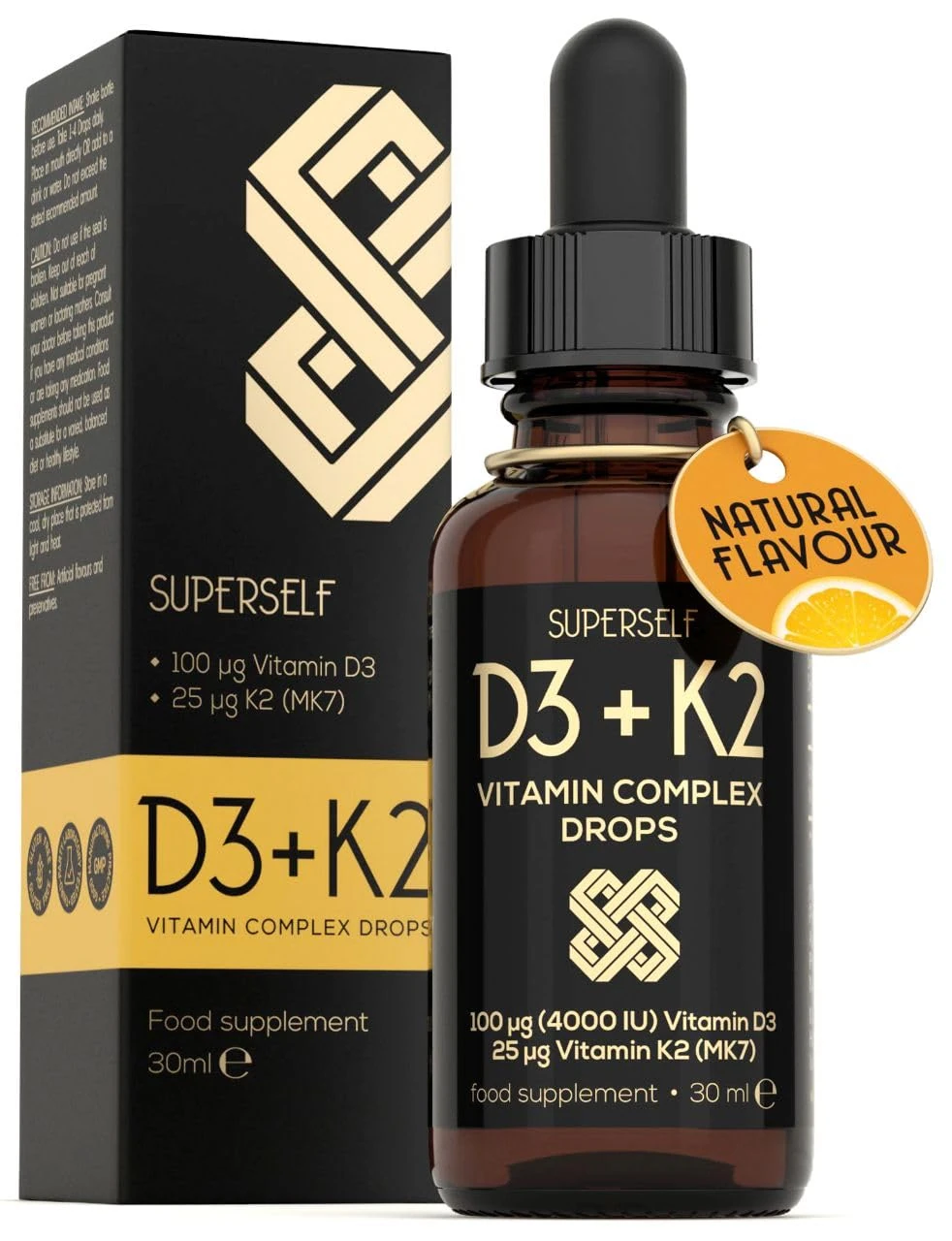 Vitamin D Drops - Vitamin D3 K2 Liquid for Adults & Kids - Immunity, Bones & Muscle Support - High Strength Vegetarian Vit D 4000IU & Vitamin K2 25mcg - Fast Absorption Oil Supplement - Natural Orange