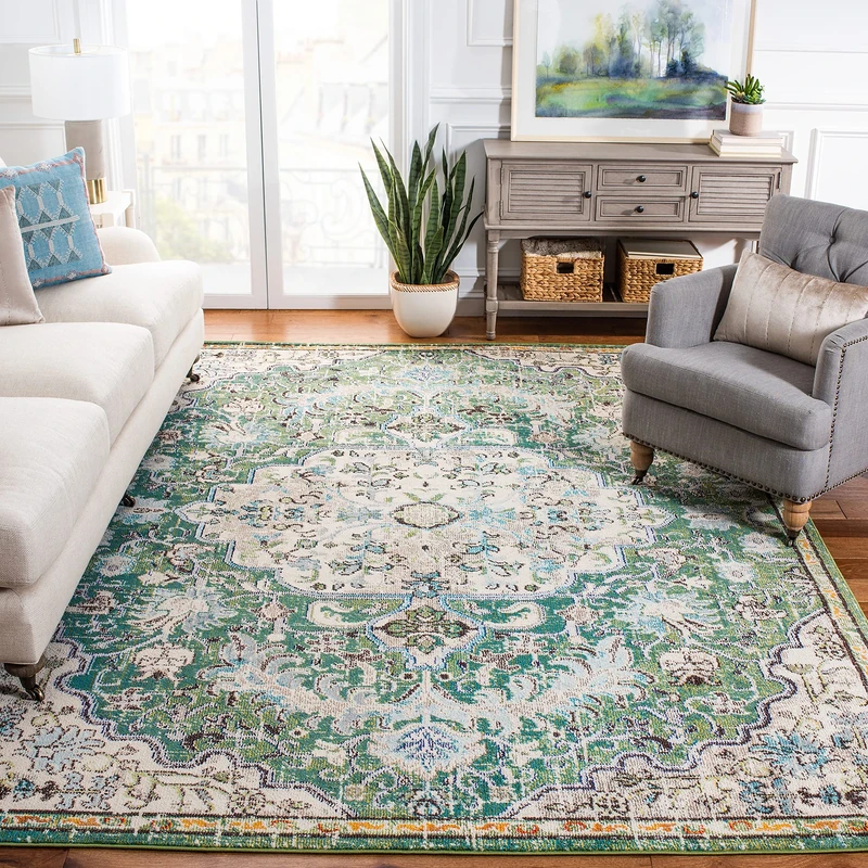 Safavieh Boho Rug for Living Room, Dining Room, Bedroom - Madison Collection, Short Pile, in Green and Turquoise, 244 X 305 cm