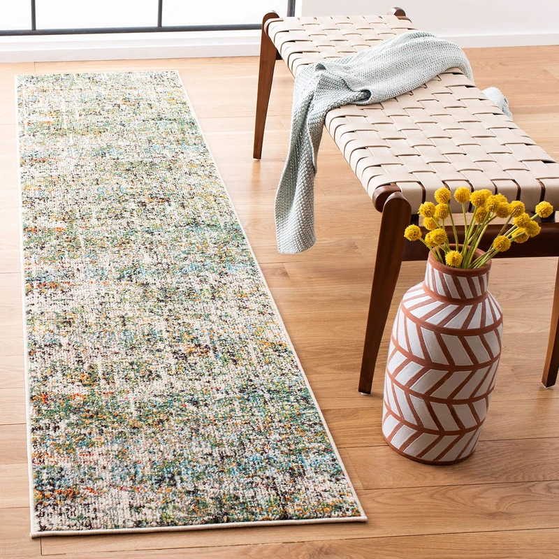 Safavieh Contemporary Rug for Living Room, Dining Room, Bedroom - Madison Collection, Short Pile, in Green and Turquoise, 61 X 244 cm