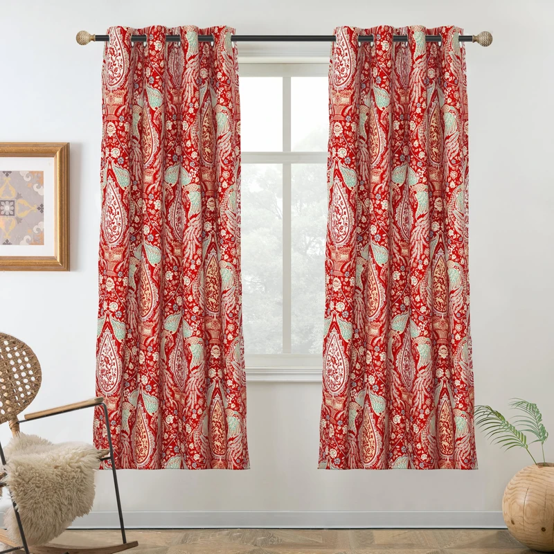 DriftAway Red Curtains for Bedroom 63 Inch Room Darkening Blackout Medallion Peacock Pattern for Living Room Window Drapes Grommet 2 Layers 2 Panels - Image 1