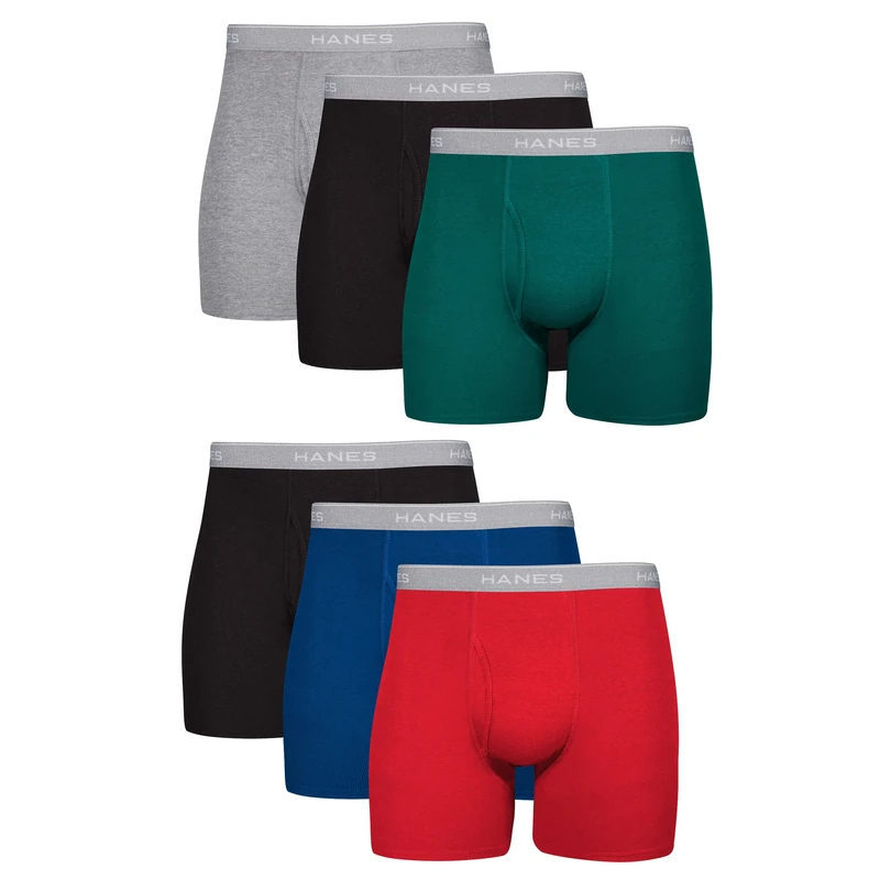 Hanes Men's Boxer Briefs, Cool Dri Moisture-Wicking Underwear, Cotton No-Ride, Multi-Packs Available, Assorted-6 Pack, 3XL (Pack of 6)
