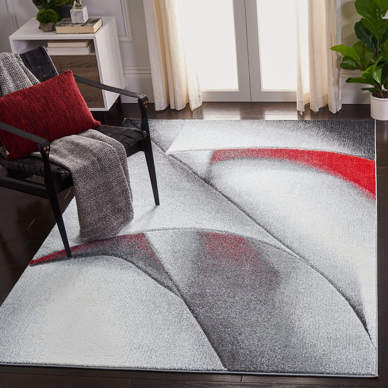 SAFAVIEH Modern Rug for Living Room, Dining Room, Bedroom - Hollywood Collection, Short Pile, in Grey and Red, 160 X 229 cm