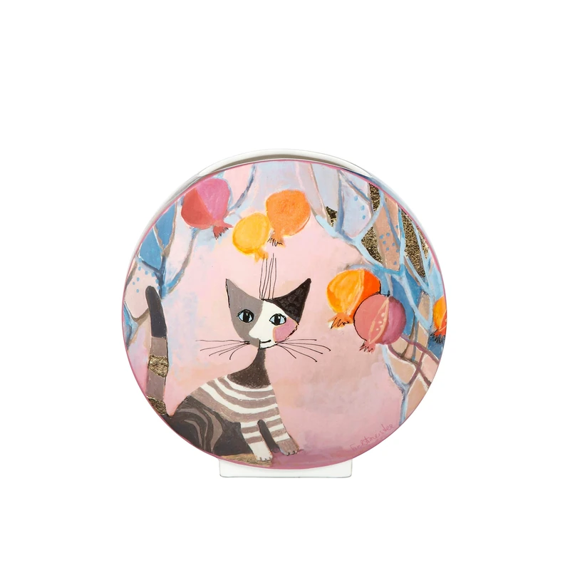 Goebel Rosina Wachtmeister 66-860-58-1 Colours of Paradise Melograni in Festa Porcelain Vase with Colourful Cats Motif 20 x 10 cm