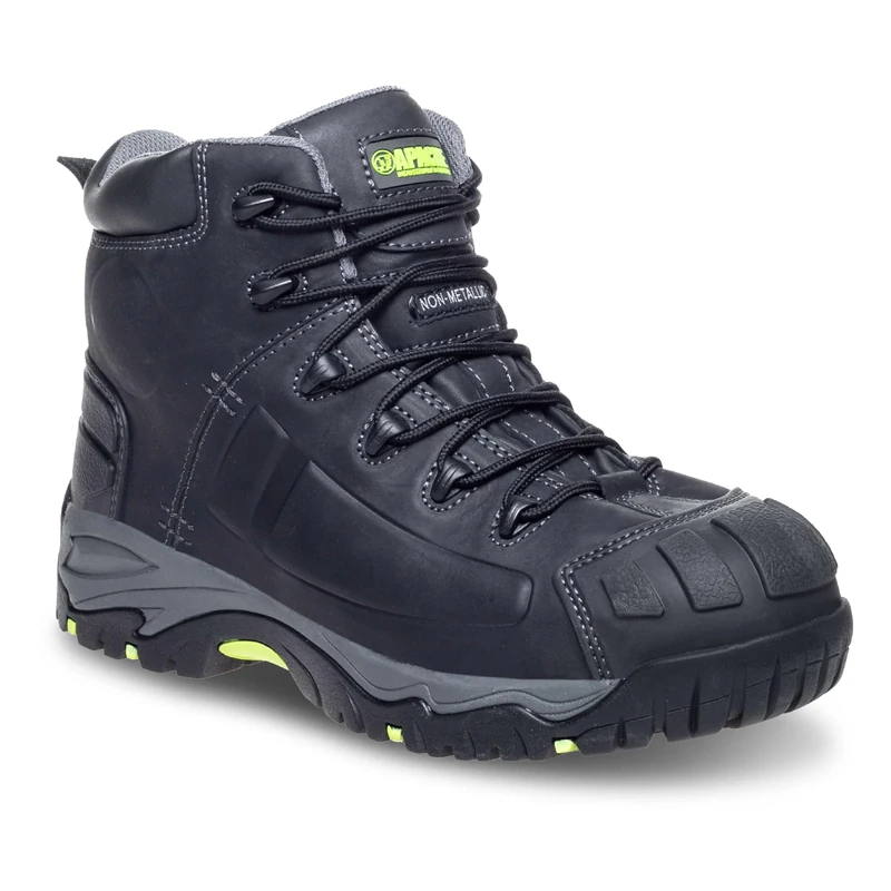 Apache Workwear Men's Mercury Safety Boot | UK Size 10 | Composite Toe Cap and Midsole Protection | Black Leather Non Metallic Shoe | Comfortable Padded Collar and Tongue