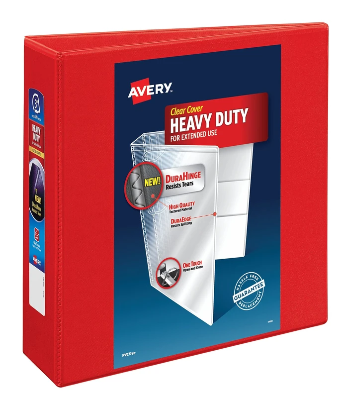 Avery Heavy Duty View 3 Ring Binder, 3" One Touch EZD Ring, Holds 8.5" x 11" Paper, 4 Red Binders (79325)