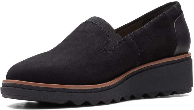 Clarks Women's Sharon Dolly Loafer, Black Suede W Dark Tan Welt, 8 UK - Image 1