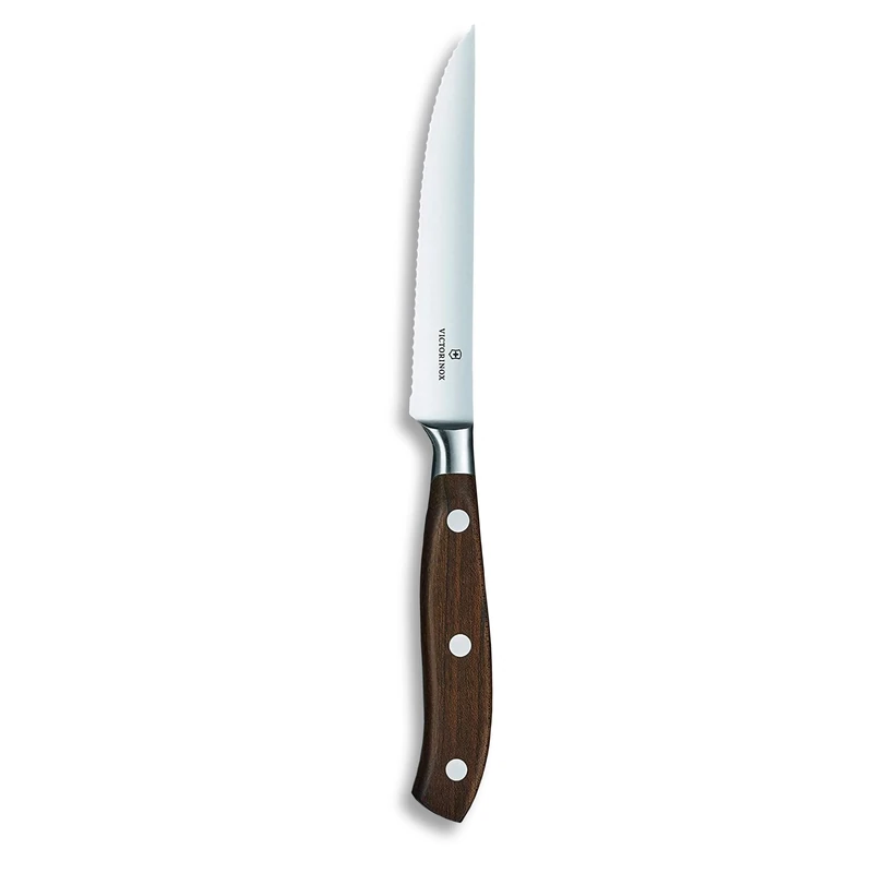 Victorinox Grand Maître, Steak Knife, Extra Sharp Blade, Wavy Edge, 12 cm, Noble Wooden Handle, Stainless Steel, Brown