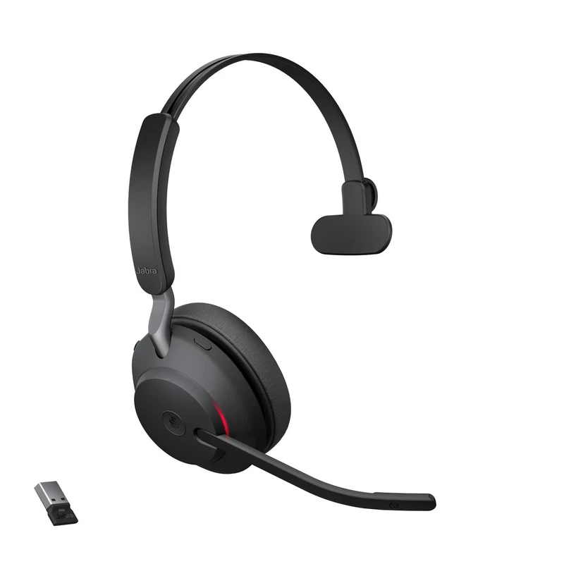 Jabra Evolve2 65 Wireless PC Headset – Noise Cancelling Microsoft Teams Certified Mono Headphones With Long-Lasting Battery – USB-A Bluetooth Adapter – Black