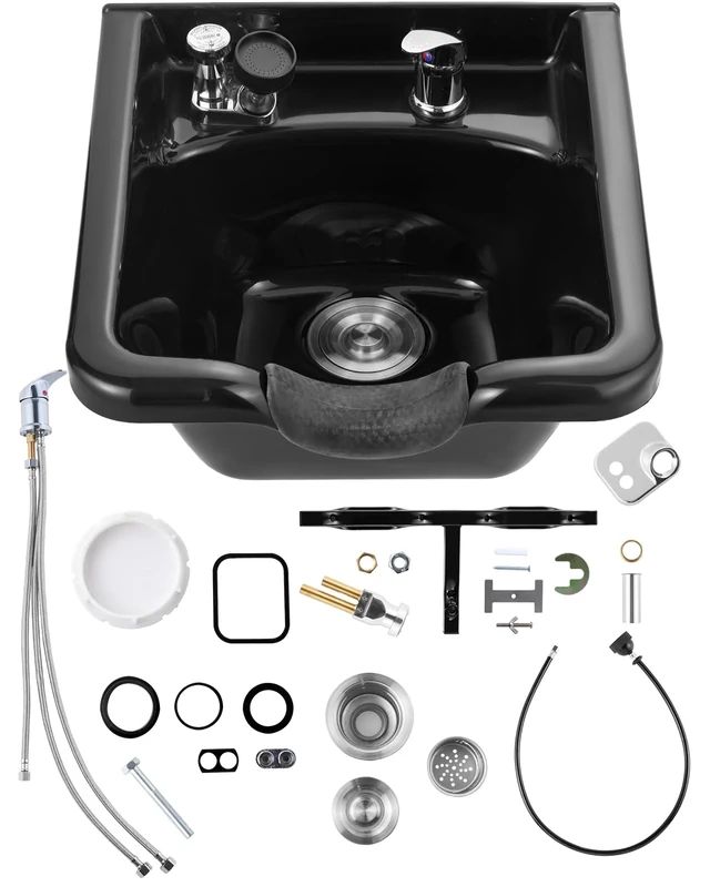 VEVOR Shampoo Bowl, ABS Plastic Shampoo Sink for Salons and Home, Easy to Clean and Install Salon Shampoo Bowls for Hair Stylists, Shampoo Sink for Spa Center, Barbershop and Beauty Salon Use, Black