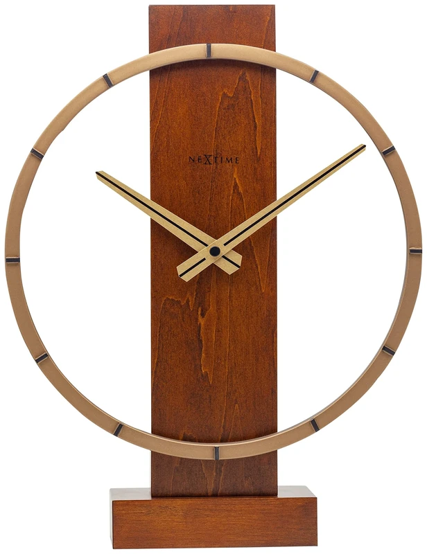 NeXtime - Table/Wall Clock - 34 x 27 cm - Wood/Steel - Brown - 'Carl Small'