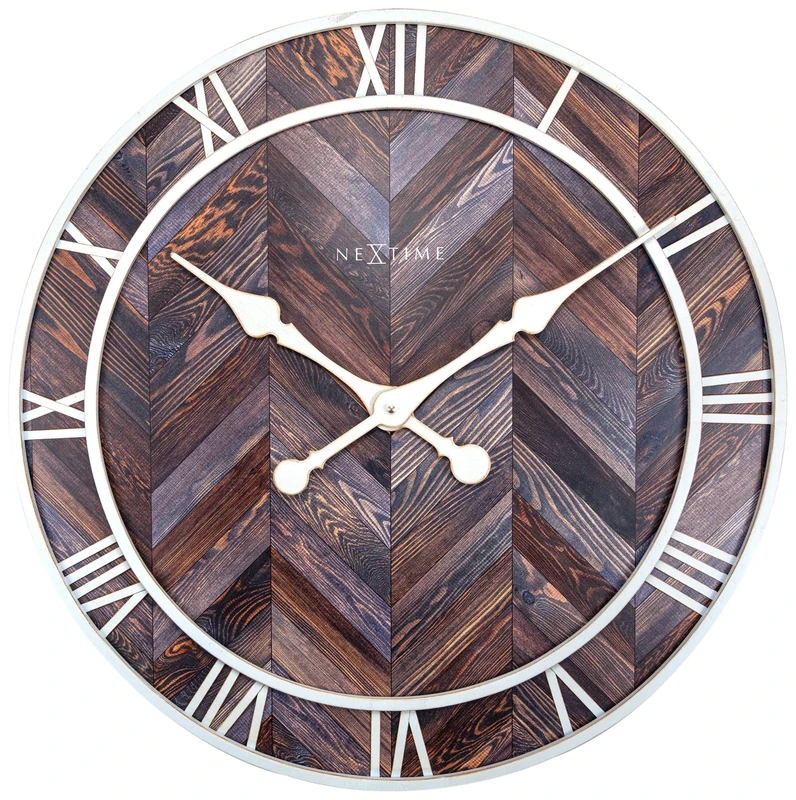 NexTime Wall Clock-Ø 58 cm Metal-Dark Wood-'Roman Vintage', Brown, 58, 3245BR