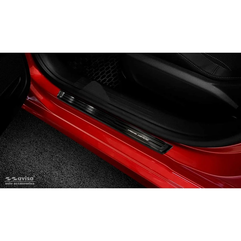 Avisa Black Inox door sill protectors compatible with Opel Corsa F HB 5-doors 2019- 'Special Edition' - 4-pieces (excl. Equipment Ultimate)