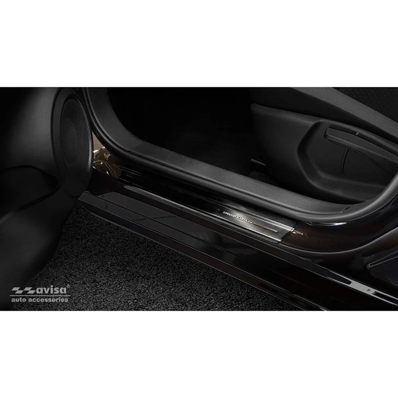 Avisa Black inox door sill protectors compatible with Nissan Juke II 2019- 'Special Edition' - 4-pieces - Image 1