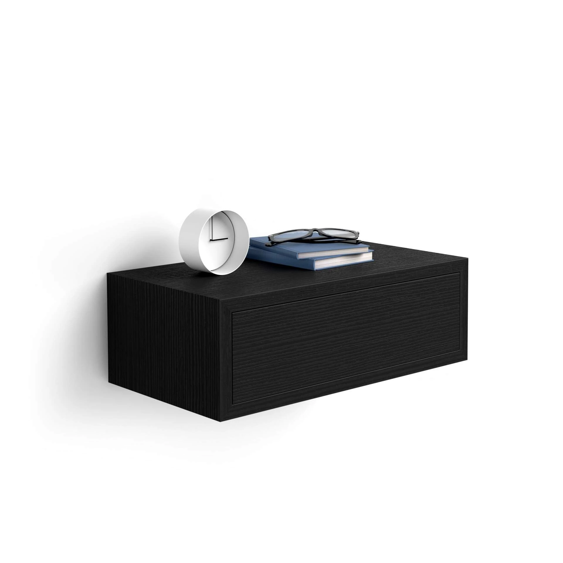 Mobili Fiver, Riccardo Wall bedside table, Black, Made In Italy