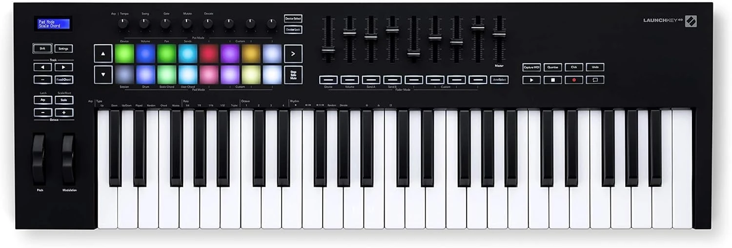 Novation Launchkey 49 [MK3] MIDI Keyboard Controller — Seamless Ableton Live Integration. Chord Mode, Scale Mode, and Arpeggiator. All the software you need for Music Production.