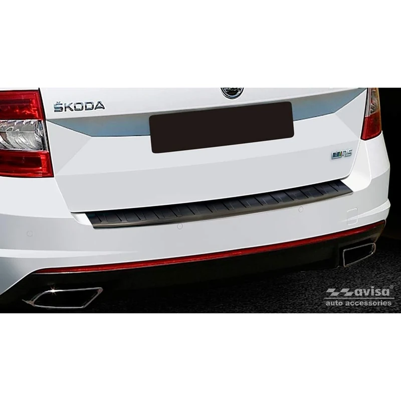 Avisa Black Stainless Steel Rear bumper protector compatible with Skoda Octavia III Kombi RS 2013-2016 & FL 2017-2020 'Ribs'
