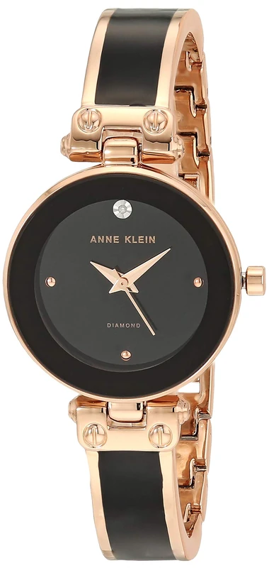 Anne Klein Women's Genuine Diamond Dial Bangle Watch, Black/Rose Gold