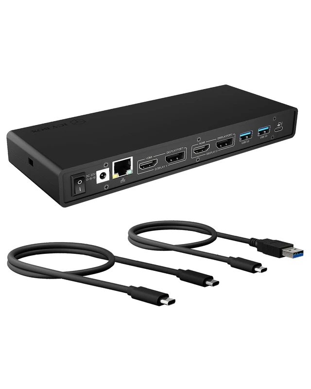 ICY BOX IB-DK2245AC USB 3.0 & USB-C Docking Station with 2 HDMI or 2 DP, 4-Way USB Hub, LAN, Audio, Black