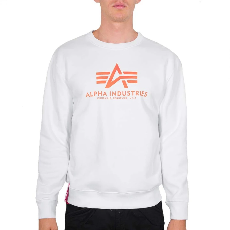 ALPHA INDUSTRIES Men's Back Hoody Print Sports, White/neon Orange, L