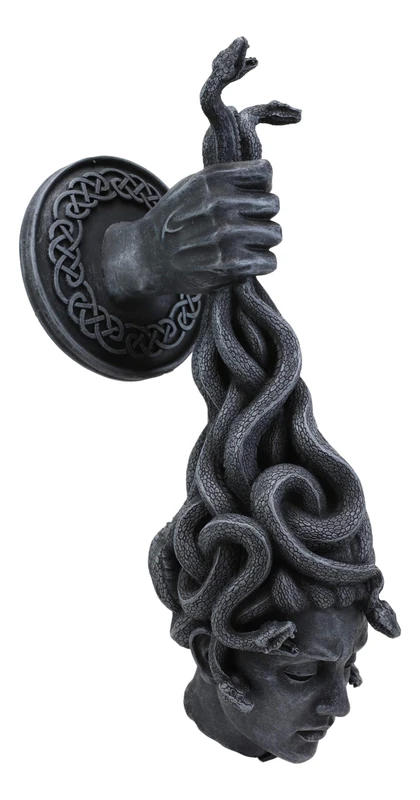 Ebros Greek Mythology Severed Head of Goddess Medusa with Snake Hairs Hanging from Perseus Hand Wall Decor Plaque Statue 12.25" Tall Cursed Gorgon Sisters Gothic Gargoyle Thought Provoking Accent