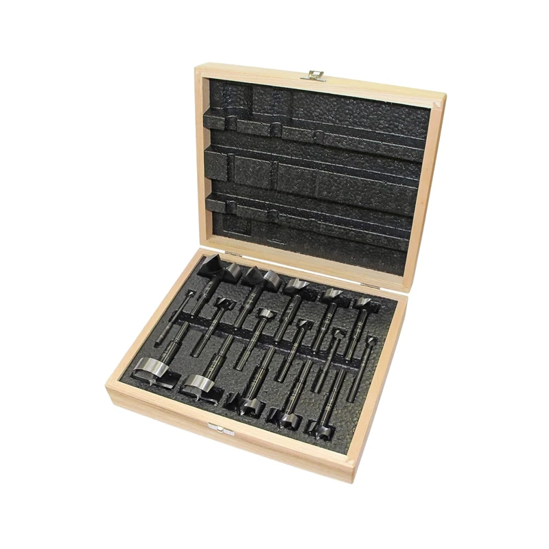 Fisch FSA-367208 16 Piece Black Shark Forstner Drill Bit Set Custom Wooden Box Includes Bits from 1/4-inch up to 2-1/8-inch Diameter Forged Steel Made in Austria