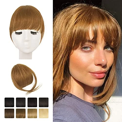 BARSDAR Clip in Fringe Human Hair 100% Real Hair Bangs with Temples Clip on Fringe Extensions Natural Color Washable/Dye-able 30#