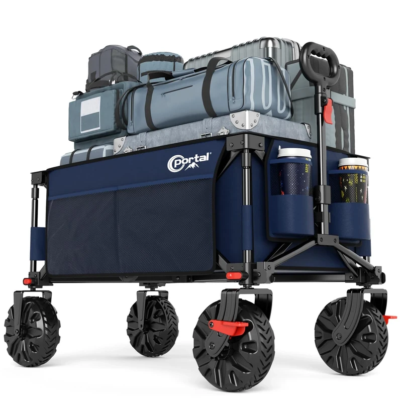 PORTAL Beach Trolley Cart for Sand & All Terrain - Big Wheels, Folding Beach Wagon, Garden Trolley on Wheels, Supports 102kg Heavy Duty, Collapsible
