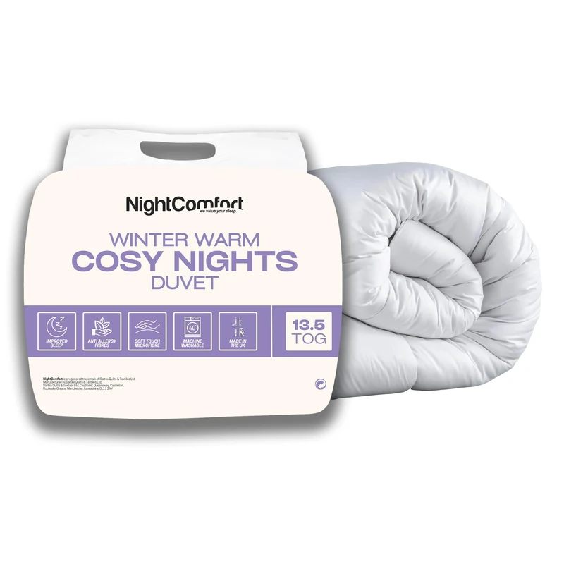 Night Comfort Cosy Nights 13.5 Tog Anti-Allergy King Size Duvet - Breathable Premium Microfibre Cover with Heavyweight Hypoallergenic Hollowfibre Filling Bedding Quilt - (230cmx220cm, White)