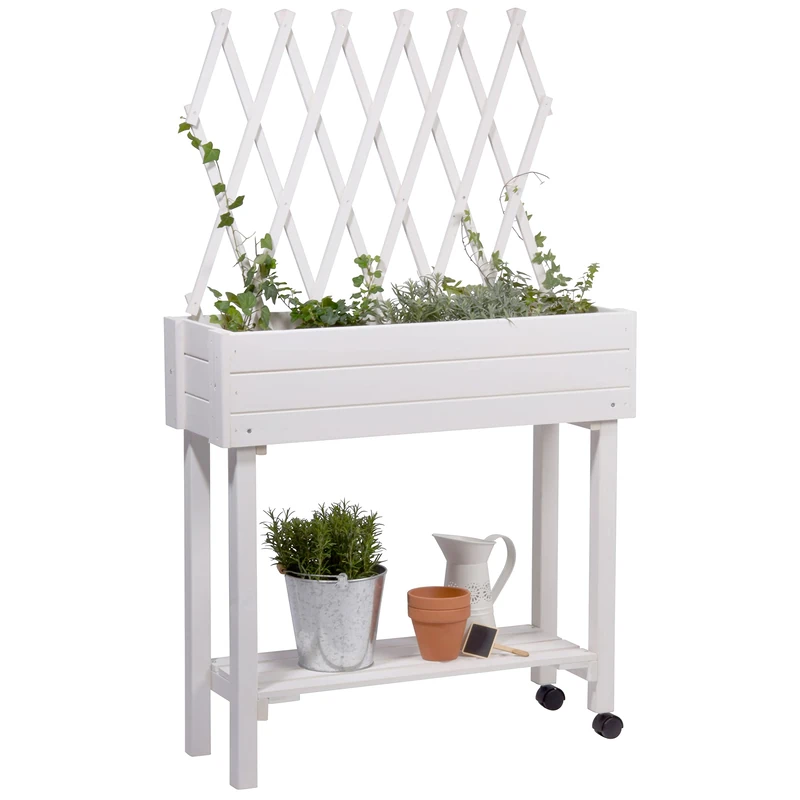 dobar Rollable Raised Trellis, Table Bed for Patio and Balcony, 79 x 28.5 x 130 cm, Spruce, Wood, White, Mittelgroß