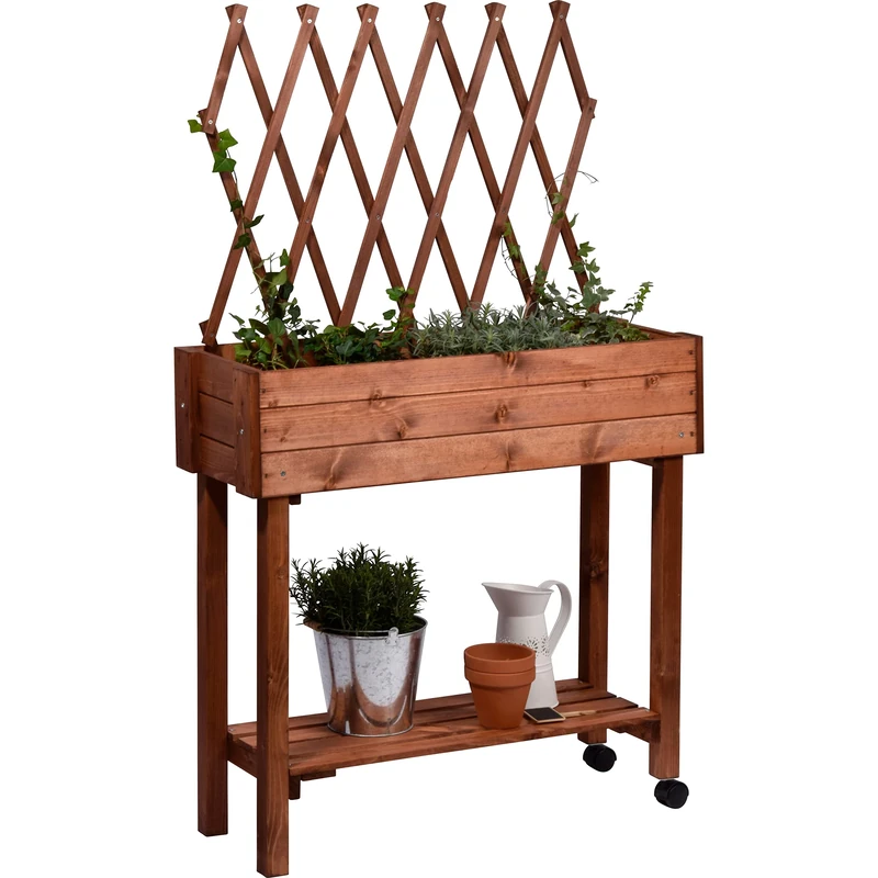 dobar Rollable Raised Trellis, Table Bed for Patio and Balcony, 79 x 28.5 x 130 cm, Spruce, Wood, Brown, Mittelgroß