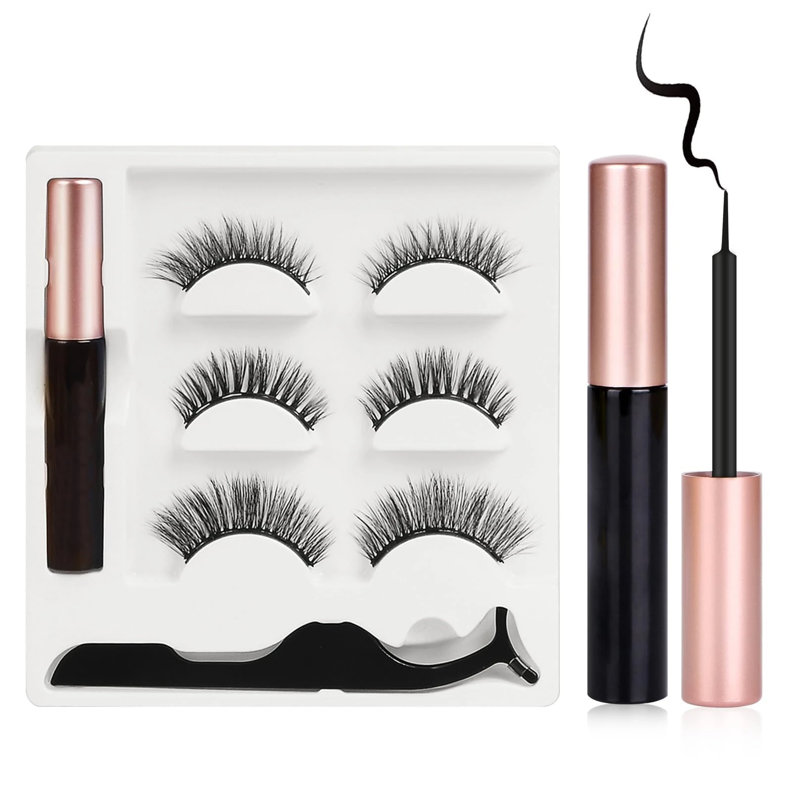 URAQT Magnetic Eyelash, 3 Pairs 3D False Eyelash Extensions, Reusable Handmade Artificial Lashes, Natural Thickness, for Makeup and Cosplay