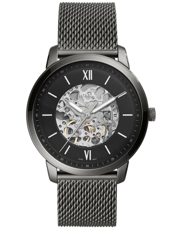 FOSSIL Neutra Watch for Men, Automatic Movement with Stainless Steel or Leather Strap,Dark Grey,44 mm