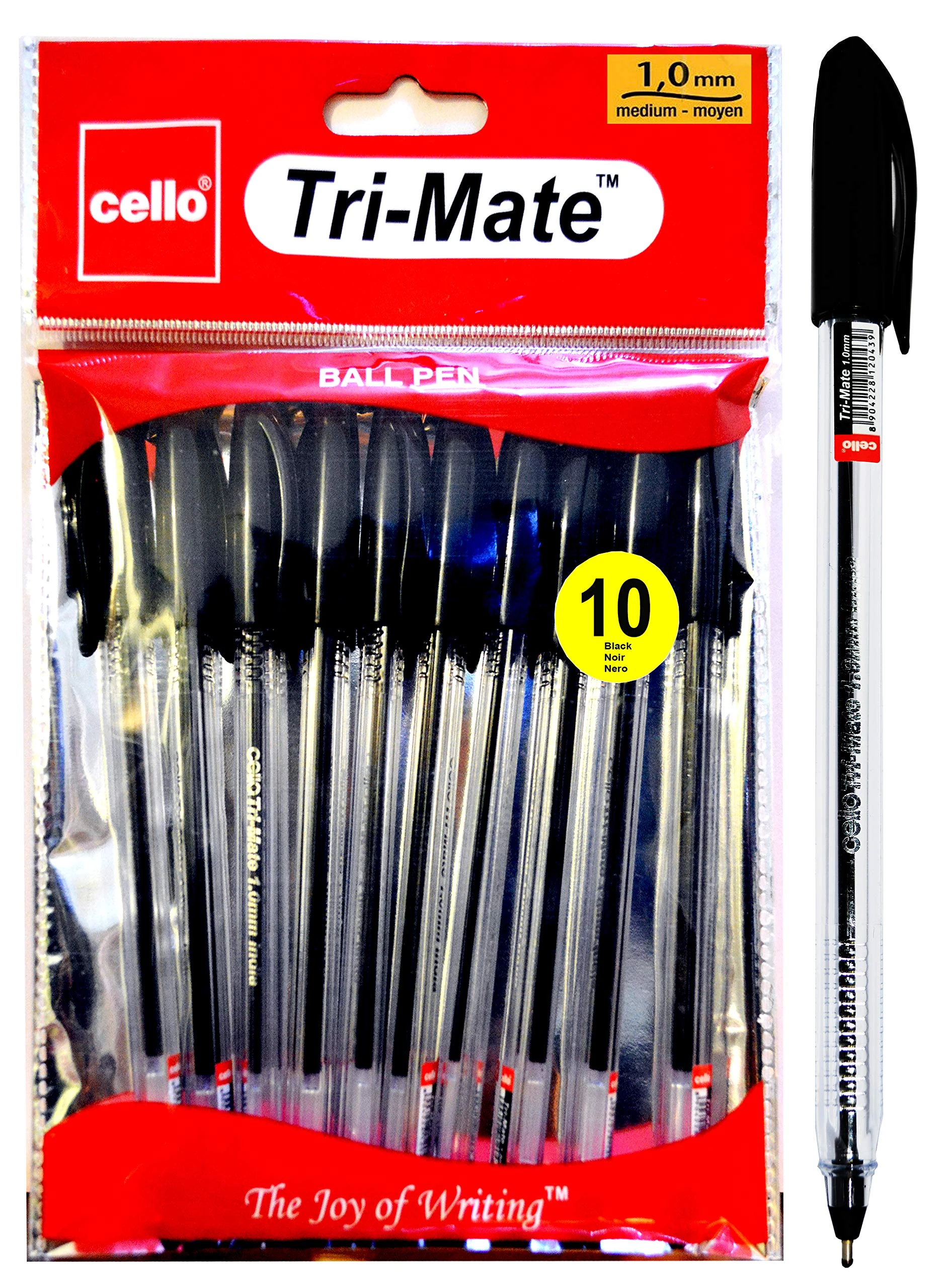 Cello Original Tri-Mate Triangular Barrel Ballpoint Pen Medium Point Biro (1.0mm) (Black, Pack of 20)
