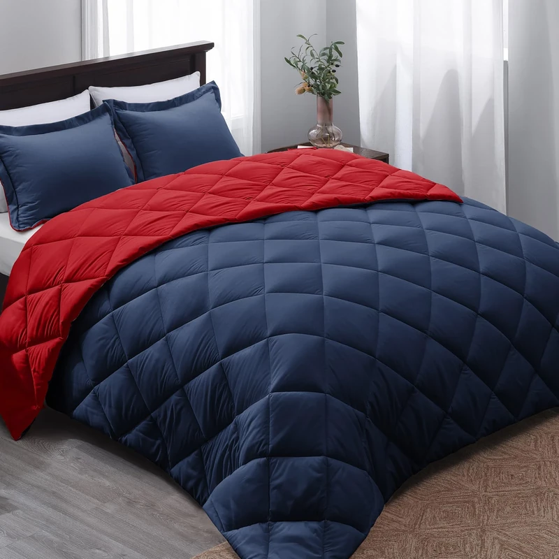 Basic Beyond Twin Comforter Set - Navy and Red Twin Comforter Set, Reversible Twin Bed Comforter Set for All Seasons, Navy/Red, 1 Comforter (66"x92") and 1 Pillow Sham (20"x26"+2")