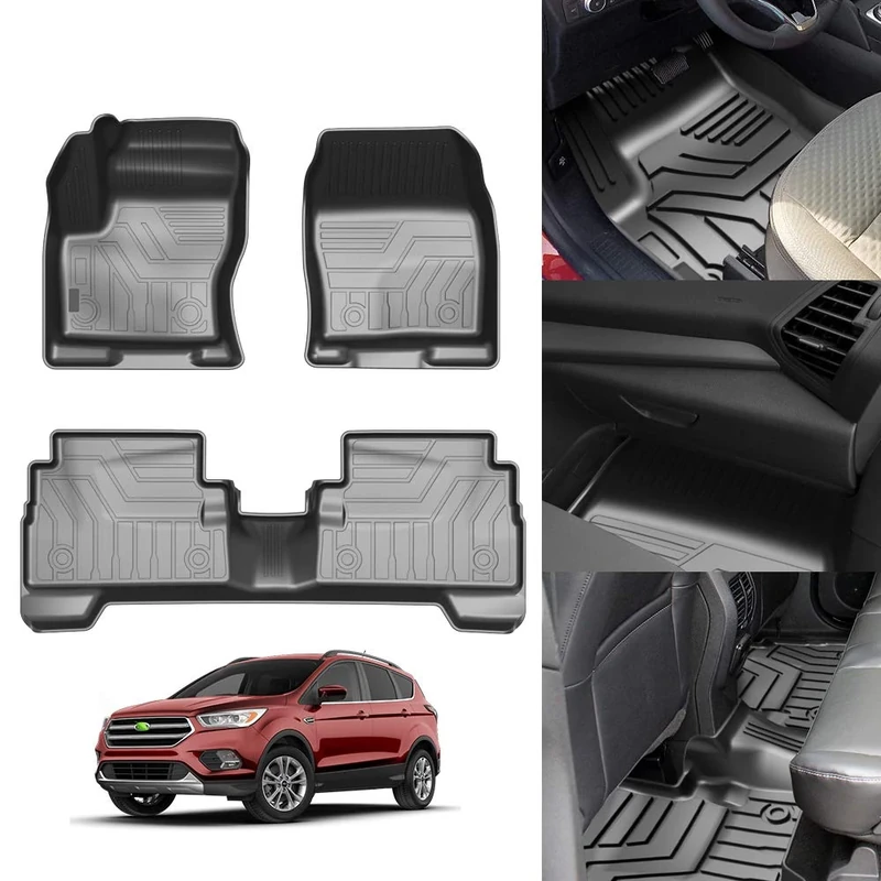 KUST Custom Fit Floor Mats for 2013-2019 Ford Escape Floor Liner All Weather Car Mats 1st & 2nd Row Liners Full Set Black Non-Slip 3PCS