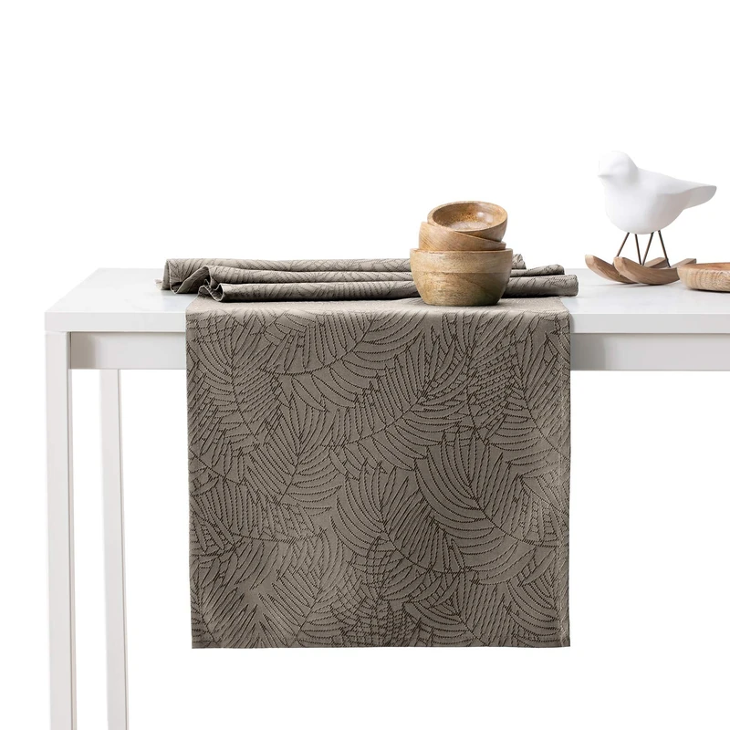 AmeliaHome Table Runner Set 35 x 180 cm and 115 x 180 cm Lotus Effect Water-Repellent Leaves Cappuccino Gaia
