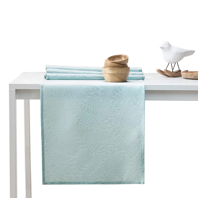 AmeliaHome Gaia Table Runner Set 35 x 300 cm and 115 x 300 cm Lotus Effect Water-Repellent Leaves Mint