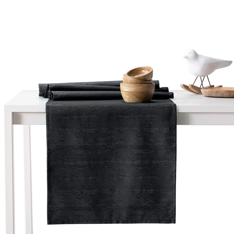 AmeliaHome Table Runner Set 35 x 180 cm and 115 x 180 cm Lotus Effect Water-Repellent Snakeskin Pattern Black Vesta