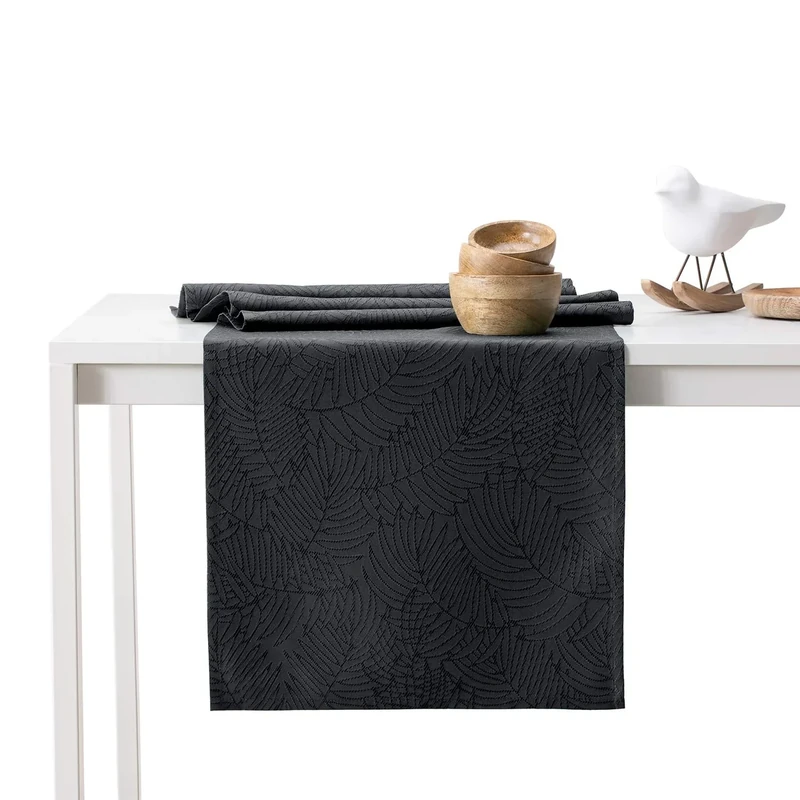 AmeliaHome Gaia Table Runner Set 35 x 200 cm and 115 x 200 cm Lotus Effect Water-Repellent Leaves Anthracite