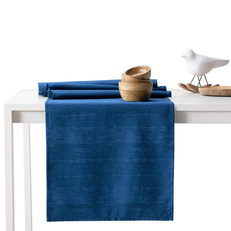 AmeliaHome Table Runner Set 35 x 300 cm and 115 x 300 cm Lotus Effect Water-Repellent Snakeskin Pattern Dark Blue Vesta